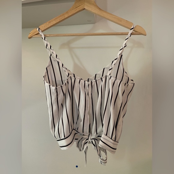 Black and White Strip Camisole with Self-Tie Back - Picture 2 of 7